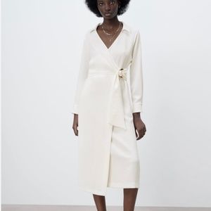 Zara white buckle wrap dress